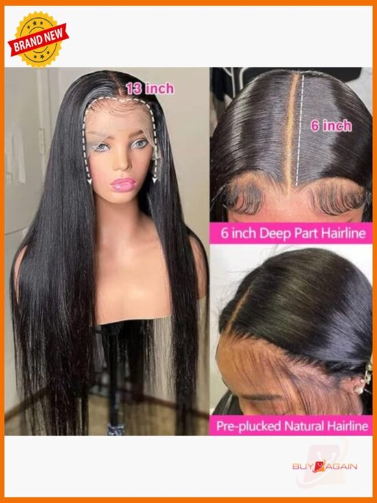 13x6 Straight Lace Front Wig Human Hair 200 Density Glueless 28 Inch main image 6
